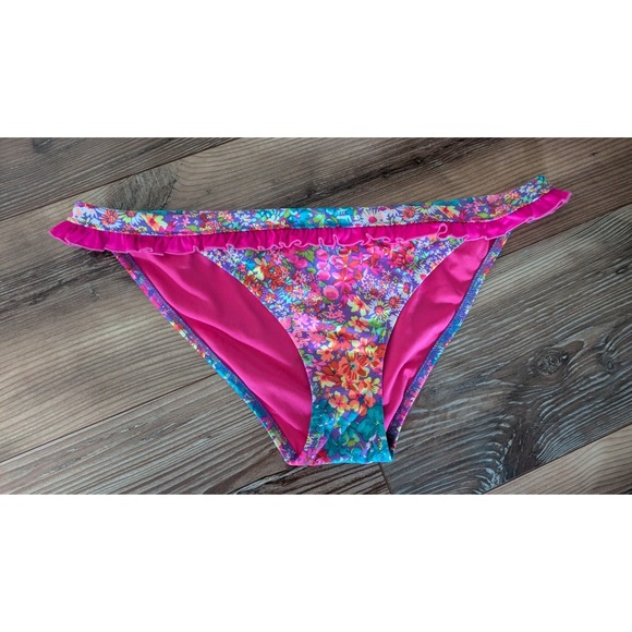 Victoria's Secret Other - Victoria's Secret VS Floral Ruffle Pink Cheeky Bikini Bottom Medium